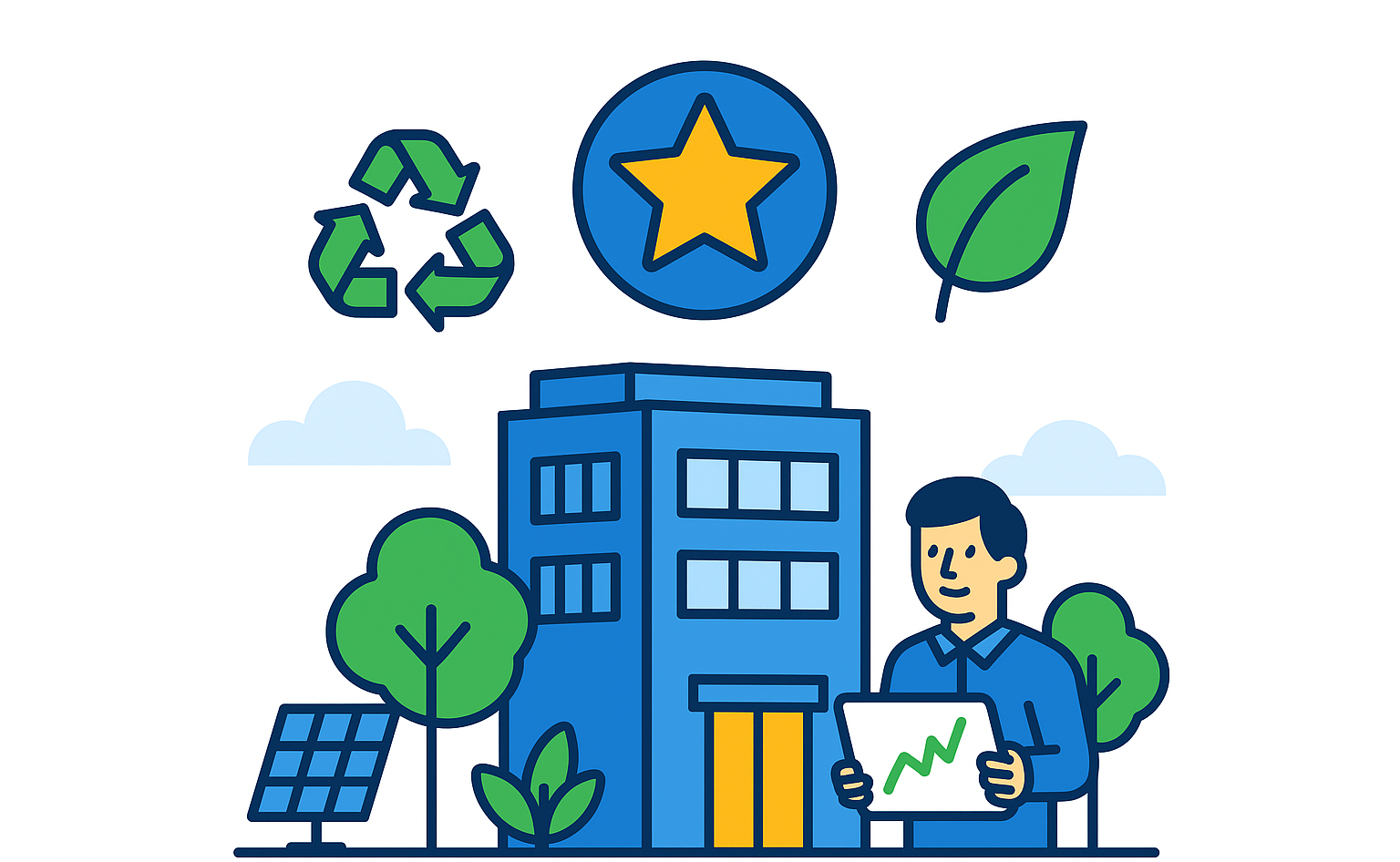 Resumen visual sobre empresa sostenible con paneles solares