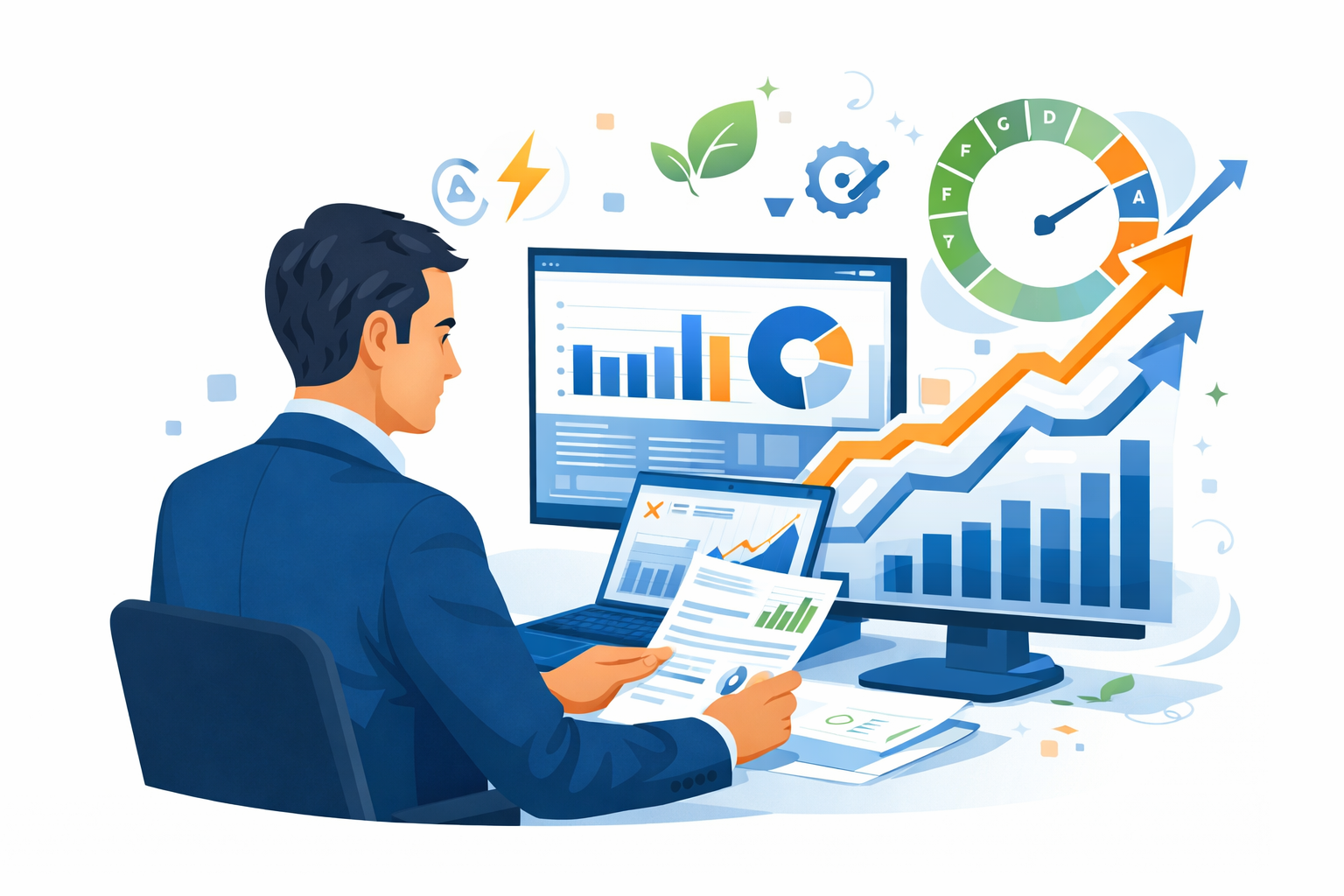 Consultor de energía analizando datos