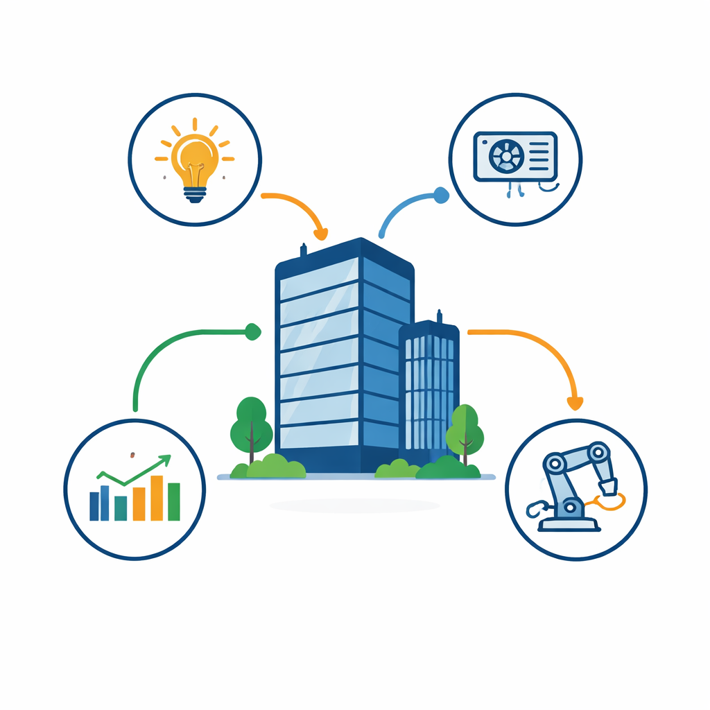 diagrama de consumo energético en empresa mostrando iluminación climatización y maquinaria optimización consumo energético empresarial
